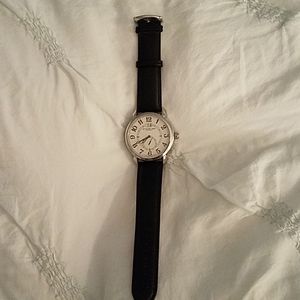 NWOT Stuhrling watch with black leather band